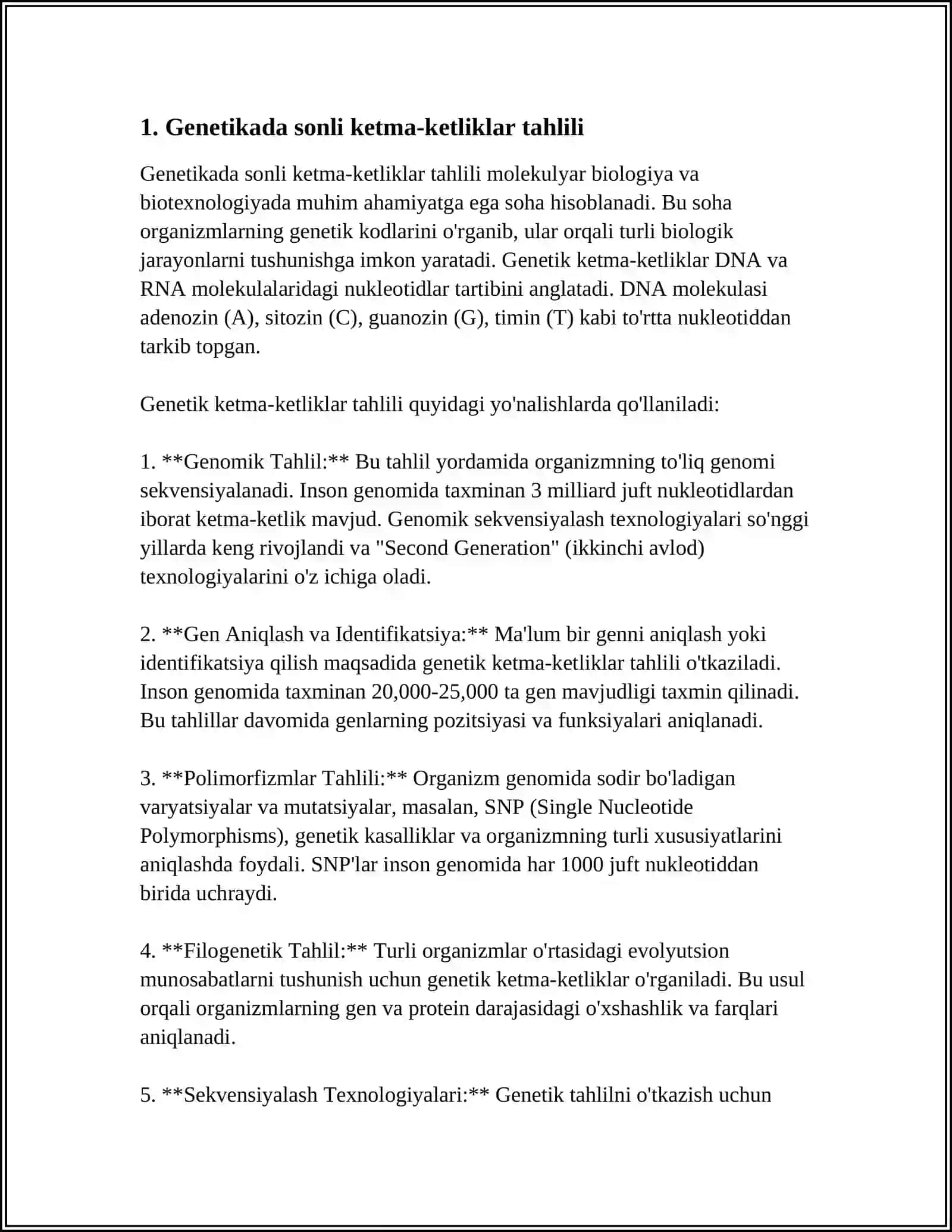 GENETIKADA SONLI KETMA-KETLIKLARNING TATBIQLARI 3