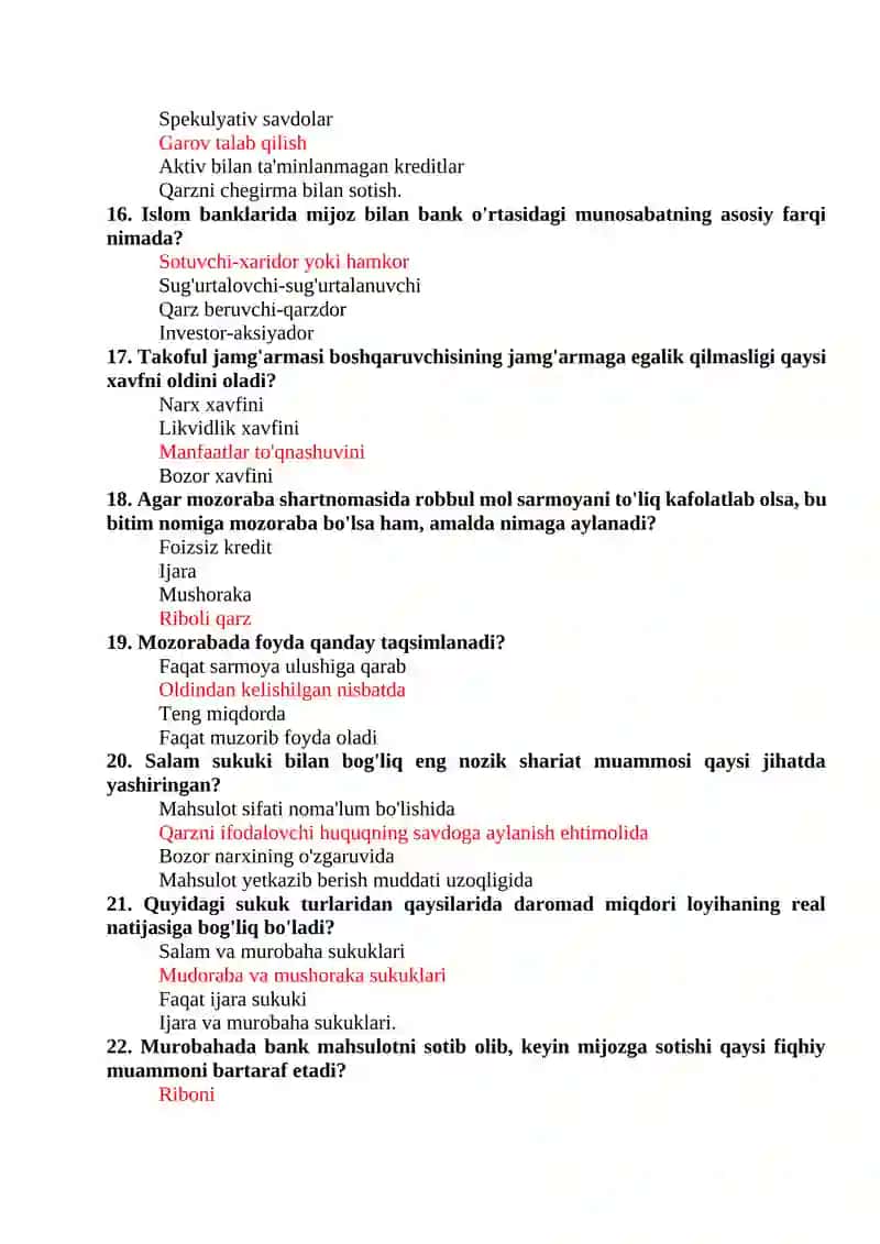 Islom moliyasi fanidan testlar va javoblari 3
