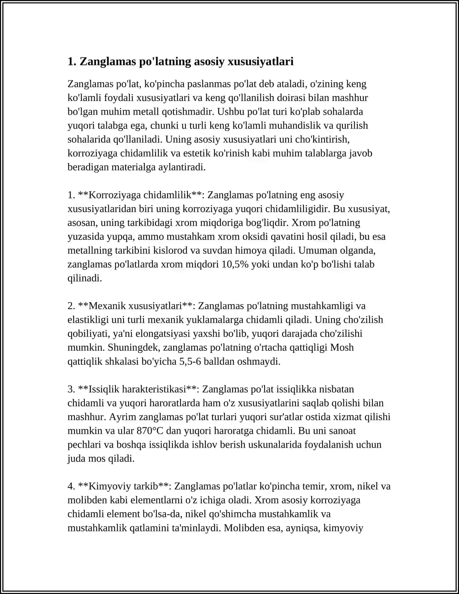 Zanglamas po'latning asosiy xususiyatlari 3