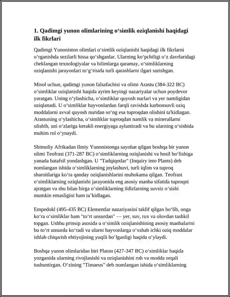 OʻSIMLIKLAR OZIQLANISHI XAQIDAGI ILK FKIRLAR 3
