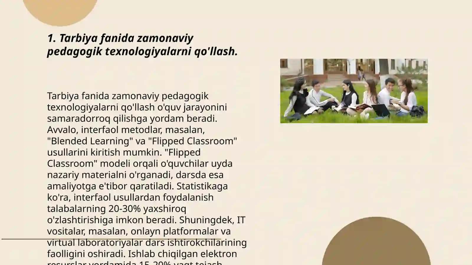 Tarbiya Fanini O‘qitishda Yangi Pedagogik Texnologiyalarni Qo‘llash va Unda Ta‘lim va Tarbiyaning Uzviyligi 3