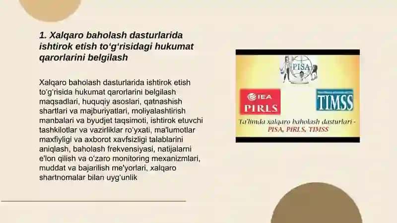 Xalqaro baholash dasturlari doirasida hukumat qarorlari 3