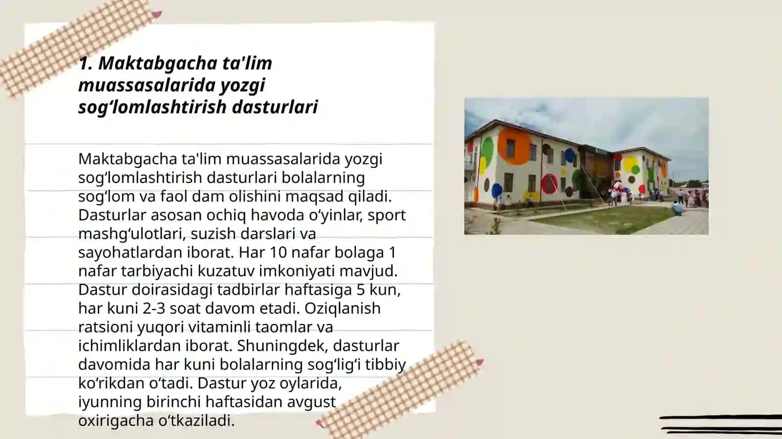 Maktabgacha ta'lim tashkilotlarida yozgi sogʻlomlashtirish ishlarini tashkil etish 3