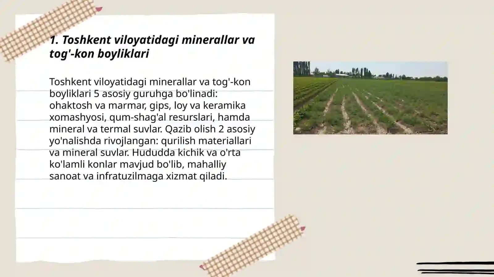 Toshkent viloyatidagi minerallar va tog'-kon boyliklari 3