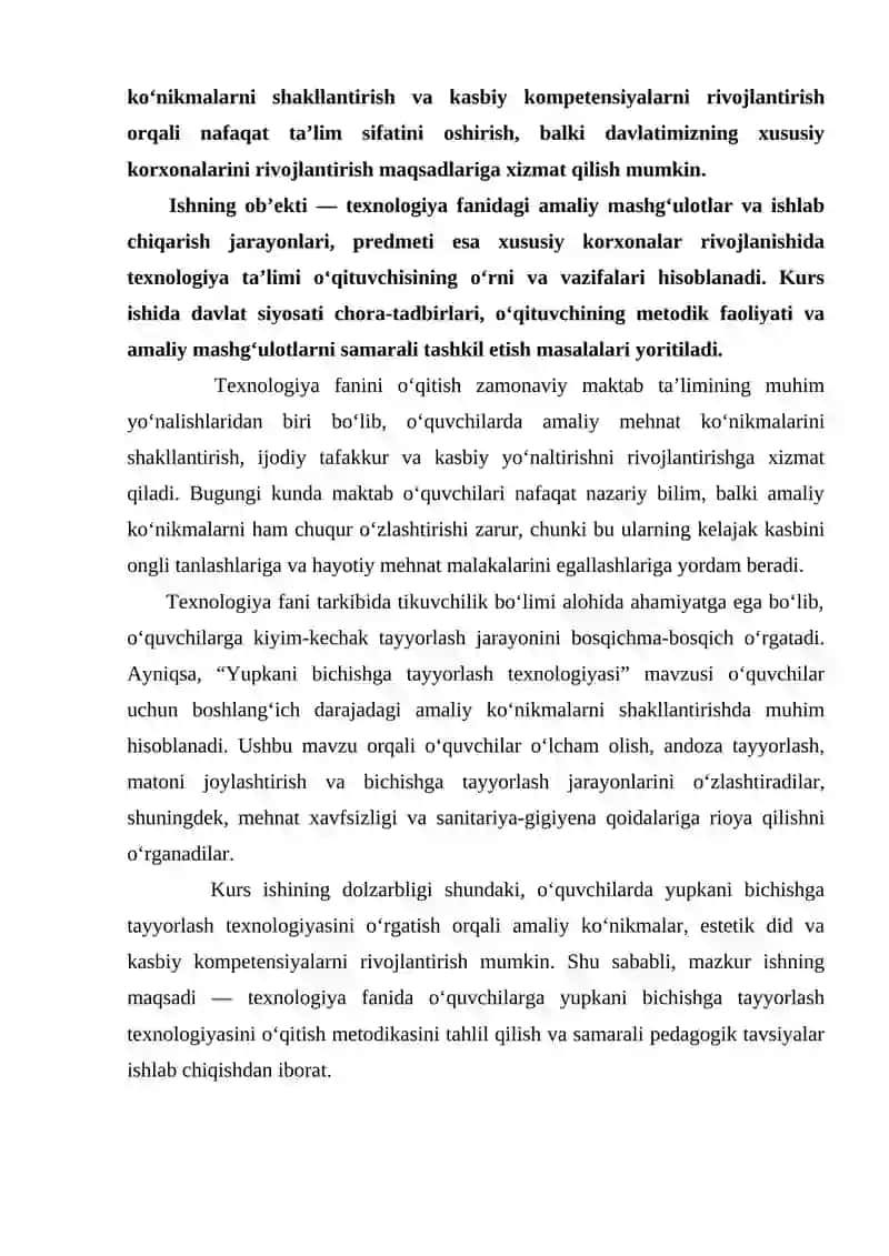 Yupkani bichishga tayyorlash texnologiyasi 3