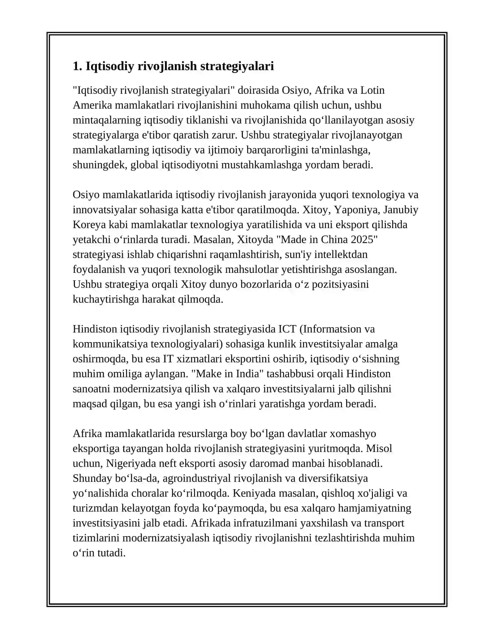 OSIYO AFRIKA VA LOTIN AMERIKA MAMLAKATLARI RIVOJLANISHINING ASASIY YO'NALISHLARI 3