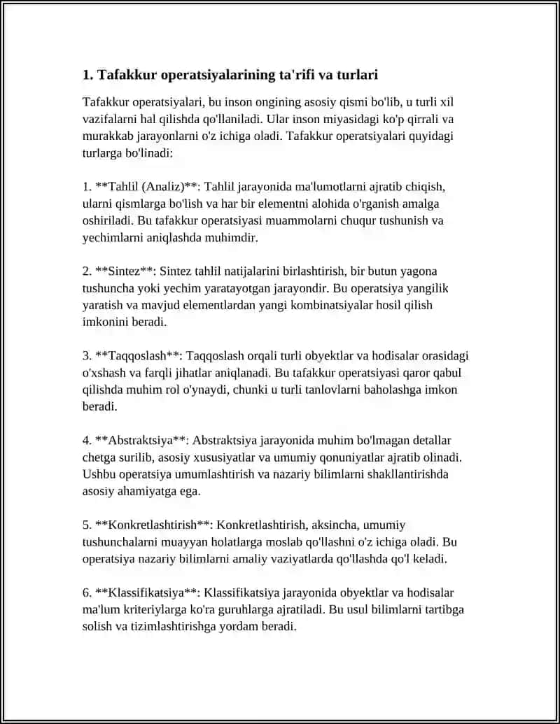 TAFAKKUR OPERATSIYALARI 3