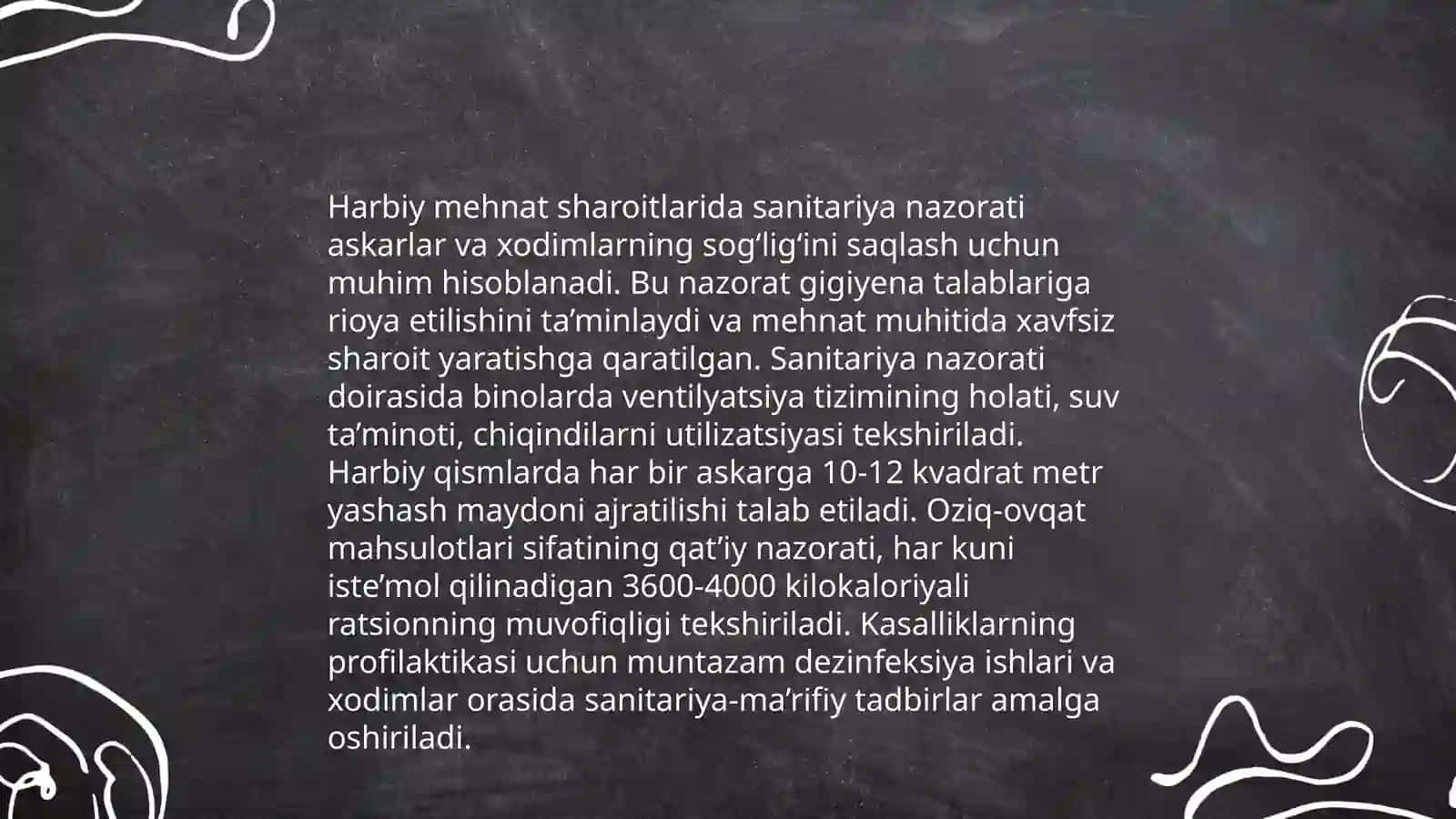 Harbiy mehnat sharoitlarining sanitariya nazorati. Ommaviy kirgin kurollari ishlatilganda suv va ozik-ovqatni gigienik ekspertiza gilish 3