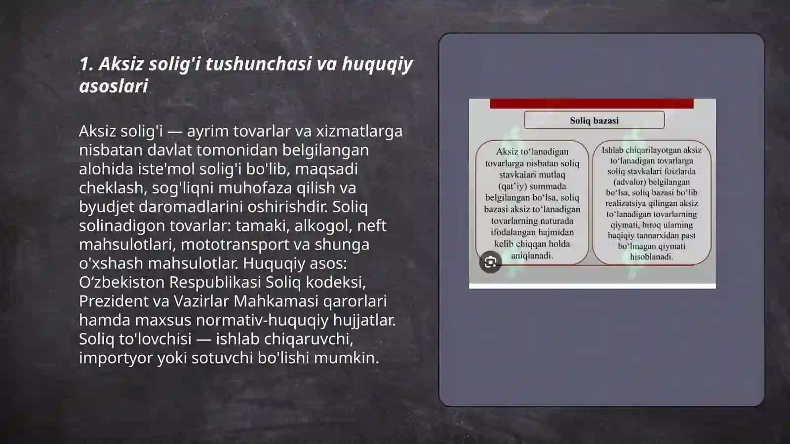 Aksiz solig'i stavkalari va ularning tabaqalanishi, va soliq hisobotini taqdim etish tartibi 3