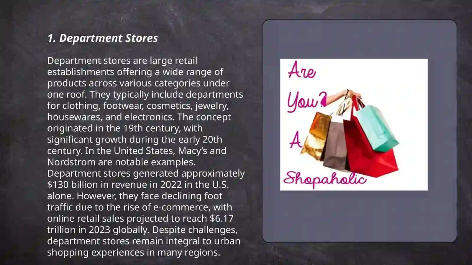 Shopping and shoppers: Types of shopping places. Shopaholics 3