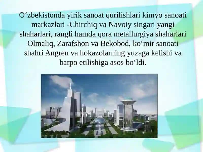 O‘zbekistonda yirik sanoat qurilishlarining kimyo sanoat imkoniyatlari 3
