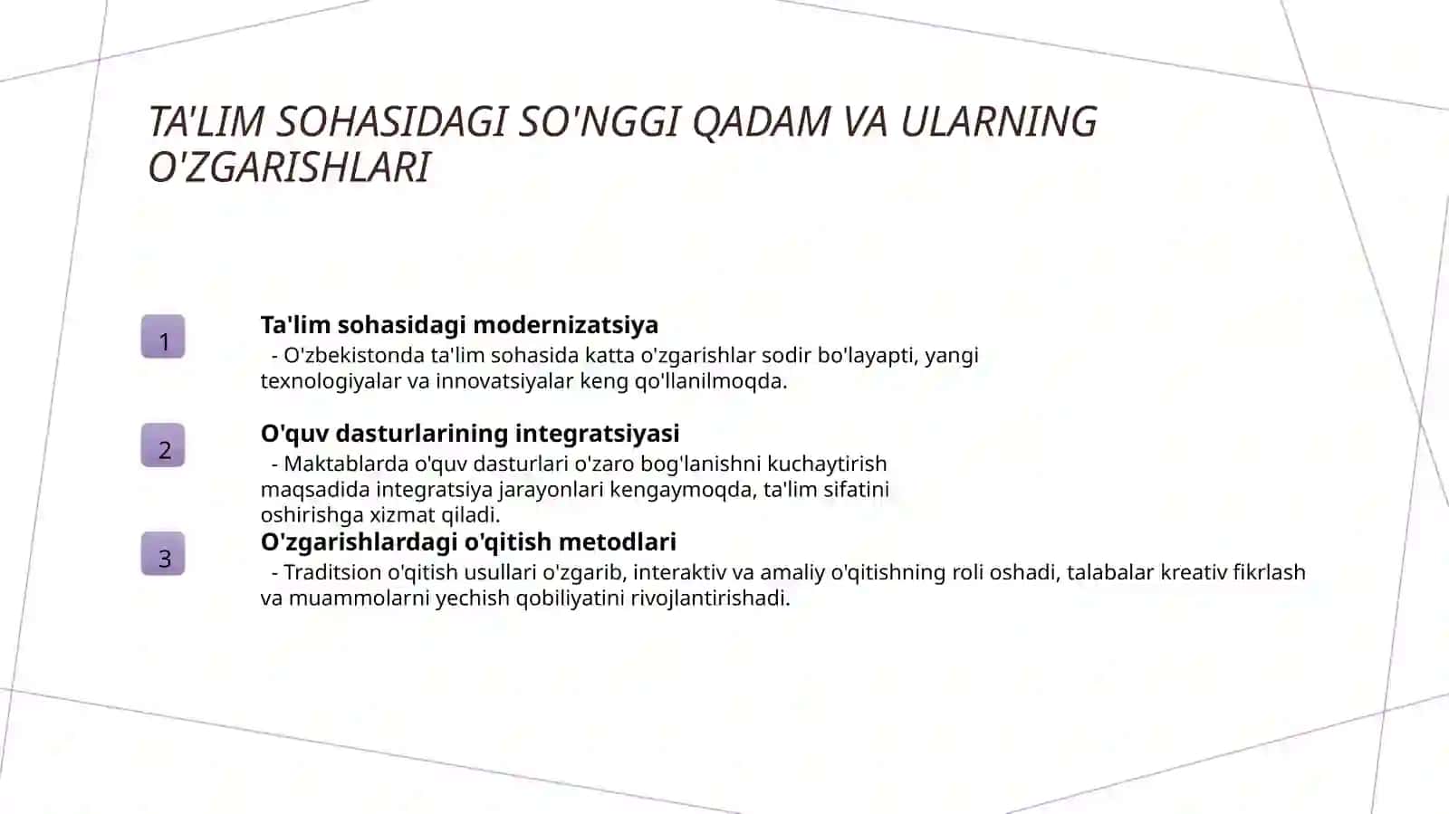 O‘zbekiston Respublikasida ta'lim sohasida amalga oshirilgan islohotlar 3
