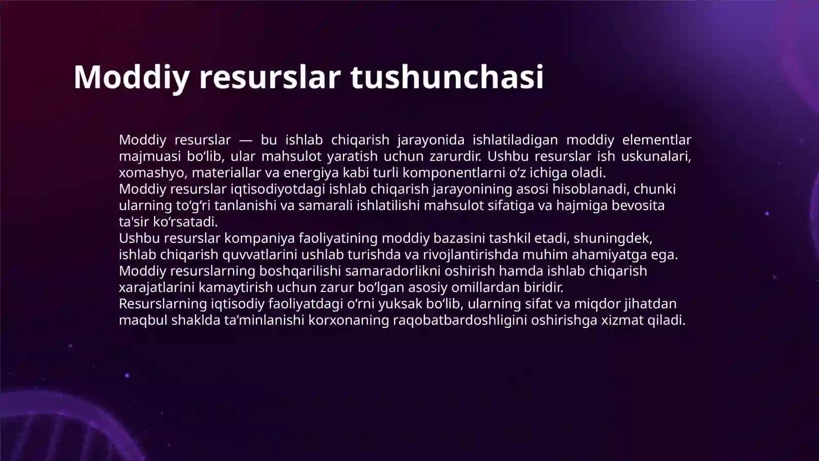 MODDIY RESURSLARDAN FOYDALANISH SAMARADORLIGI VA ULARNI ISHLAB CHIQARISH HAJMIGA TA'SIRINI TAHLILI 3