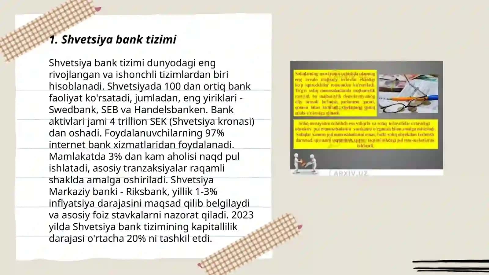Shvetsiya iqtisodiyoti: banklari, soliq tizimi, kredit tizimi,asosiy daromad manbai 3