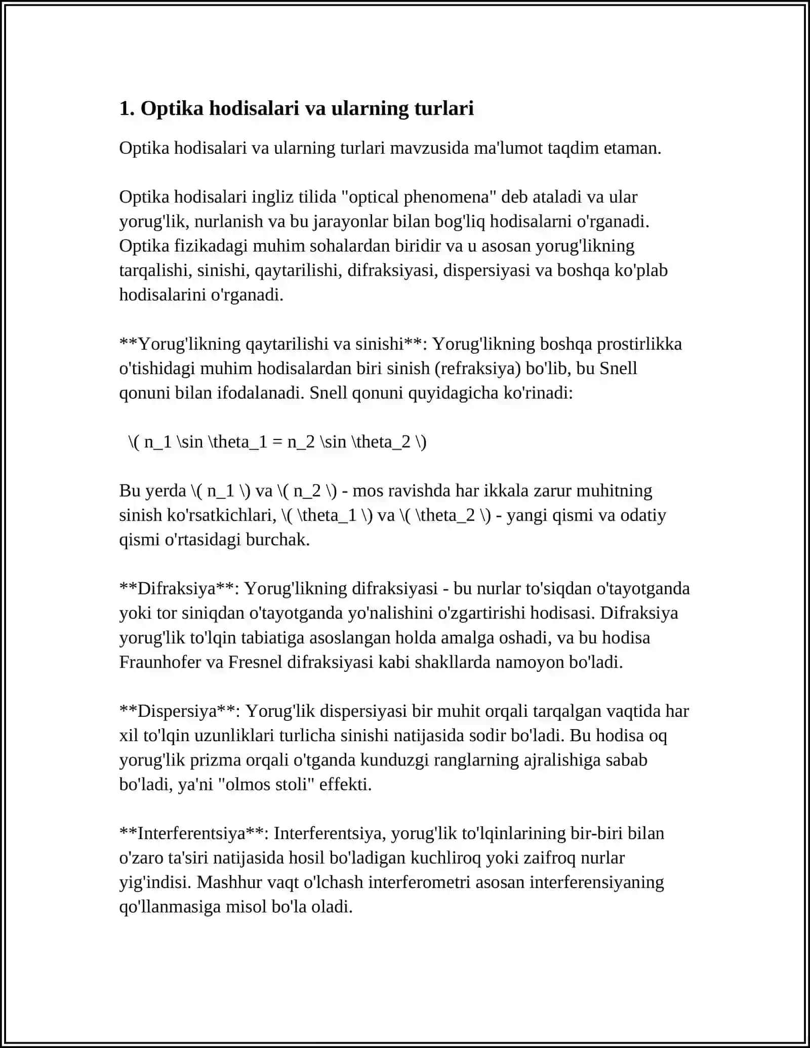 OPTIKA HODISALARI MAVZUSIDA MUSTAQIL ISH 3