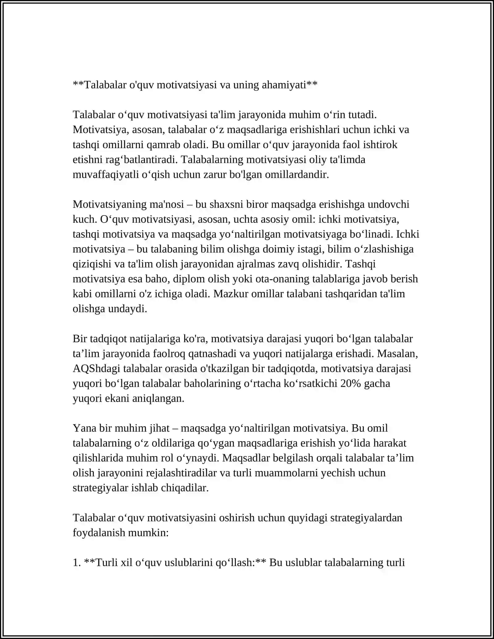 TALABALAR O'QUV FAOLIYATI JARAYONIDA MOTIV VA MOTIVATSIYANI RIVOJLANTIRISHNING PSIXOLOGIK XUSUSIYATLARI 3