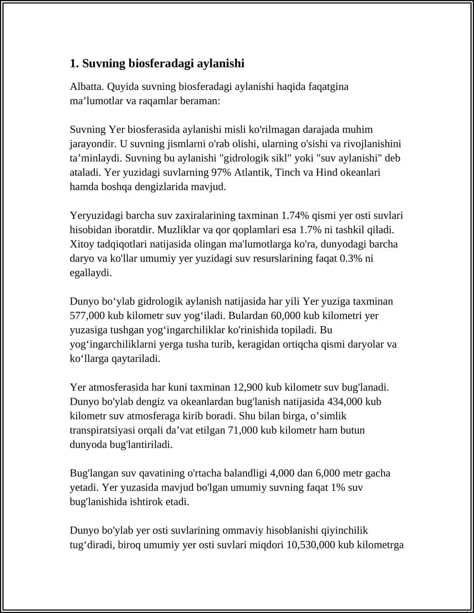 BIOSFERADA SUV UGLEROD AZOT KISLOROD FOSFOR VA OLTIN GUGURTNING DAVRIY AYLANISHINI O'RGANISH 3