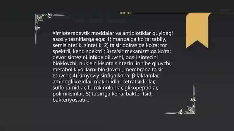 Ximioterapevtik moddalar va antibiotiklar 3