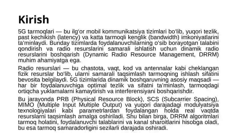 5G Tarmoqlari Radio Resurslarini Dinamik Boshqarish Hisob-kitoblari 3