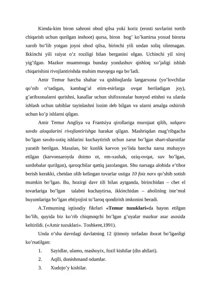 AMIR TEMUR VA TEMURIYLAR DAVRIDAGI IQTISODIY G’OYALAR 3