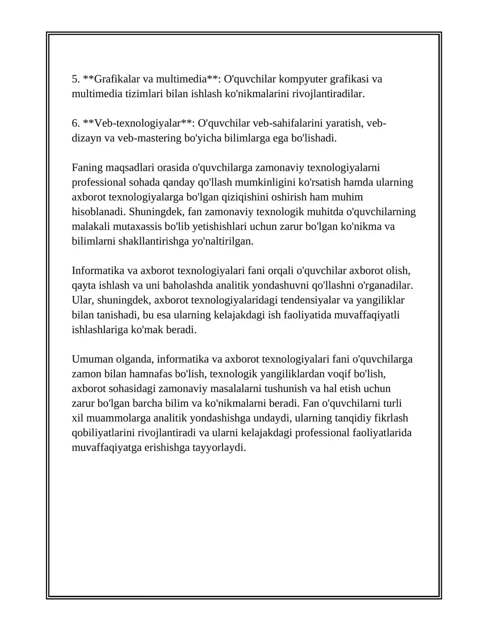 INFORMATIKA VA AXBOROT TEXNOLOGIYALARI FANINI O'QITISHNING MAQSAD VA VAZIFALARI 3