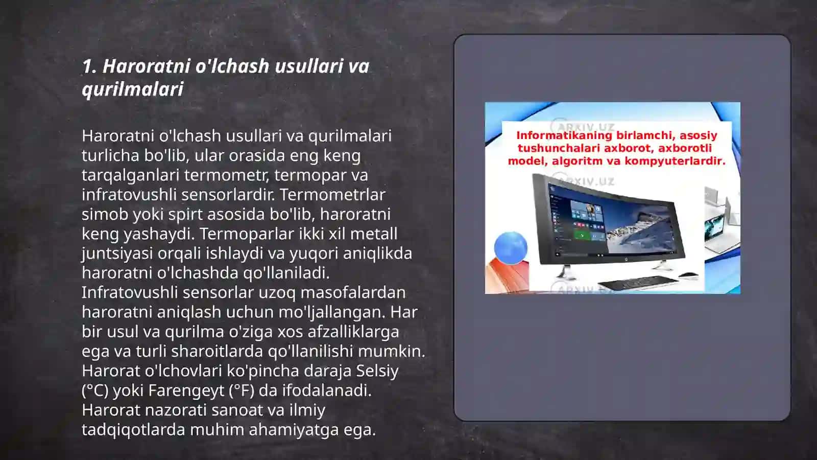 Moddalarni miqdoriy tavsiflovchi fizik kattaliklarni aniqlash qurilmalari va ishlash usullari 3