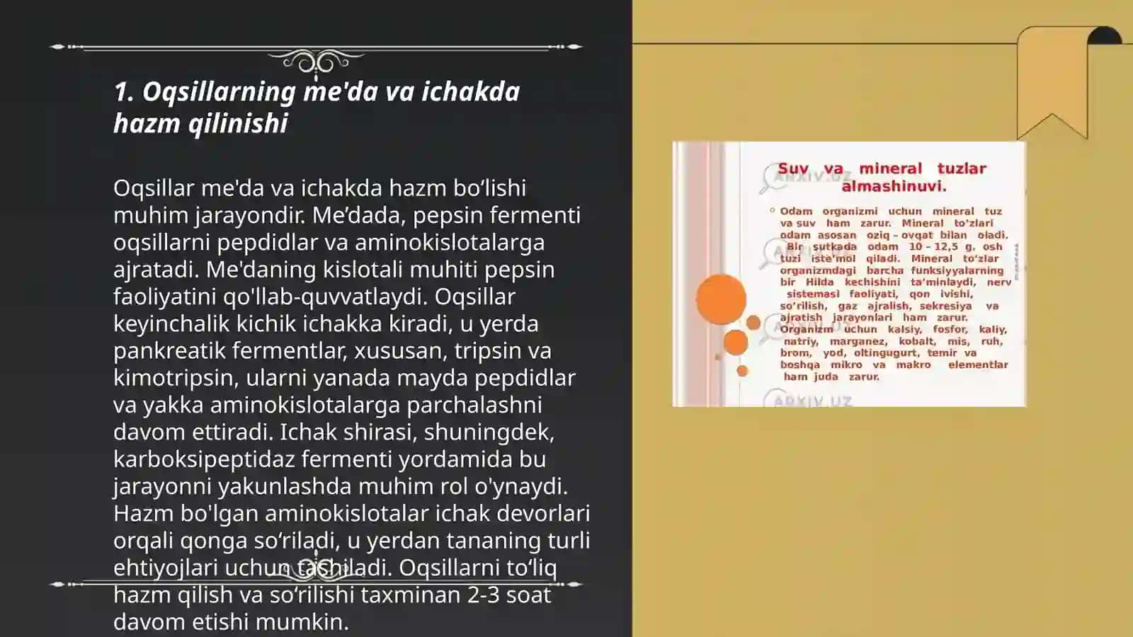 Oziq moddalar(oqsillar, yogʼlar, uglevodlar, mineral tuzlar) ning qonga soʼrilish mehanizmlari 3