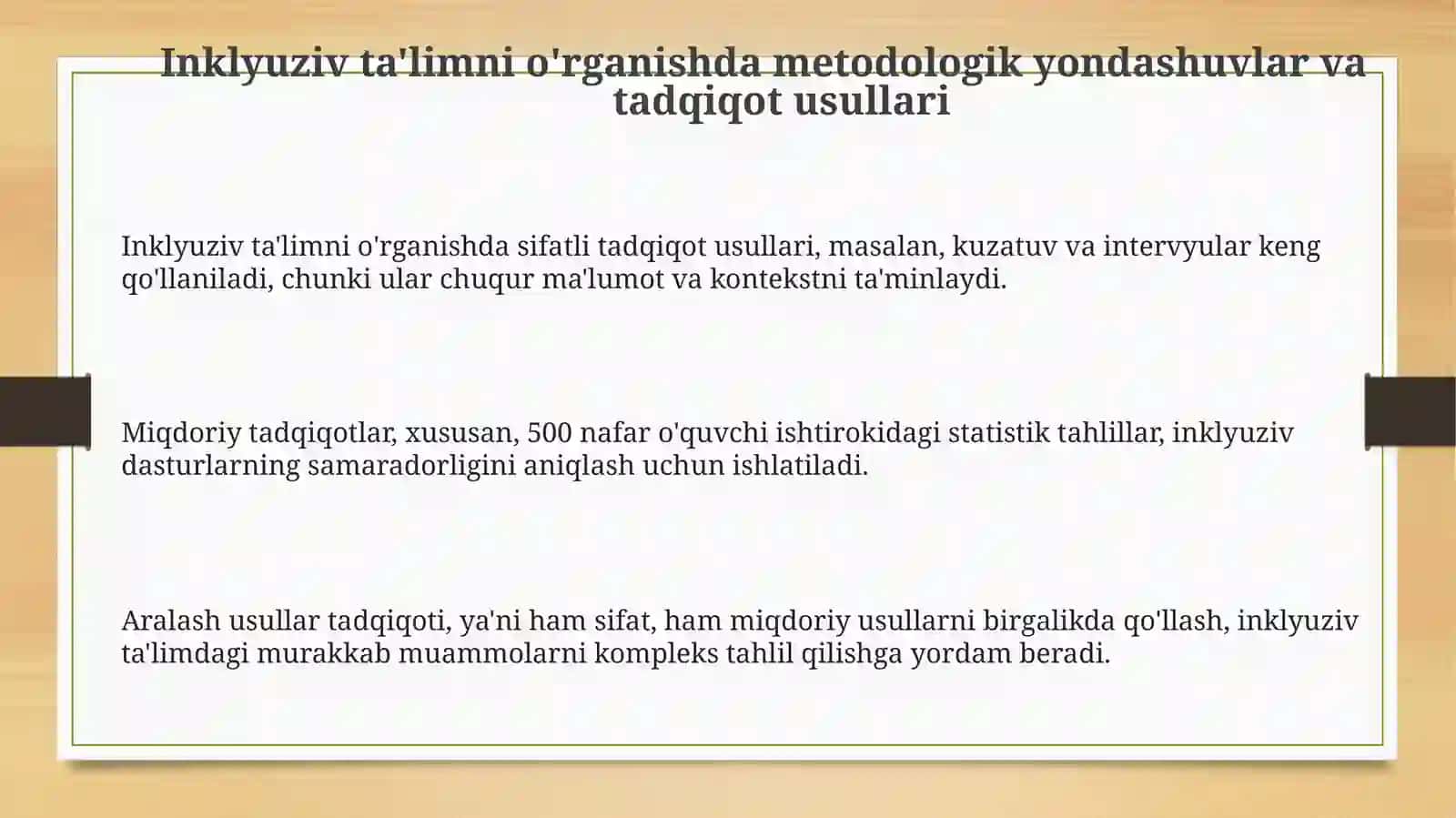 Turli yo'nalishdagi ilmiy tadqiqotlarda inkluziv ta‘lim muammolarini o‘rganish 3