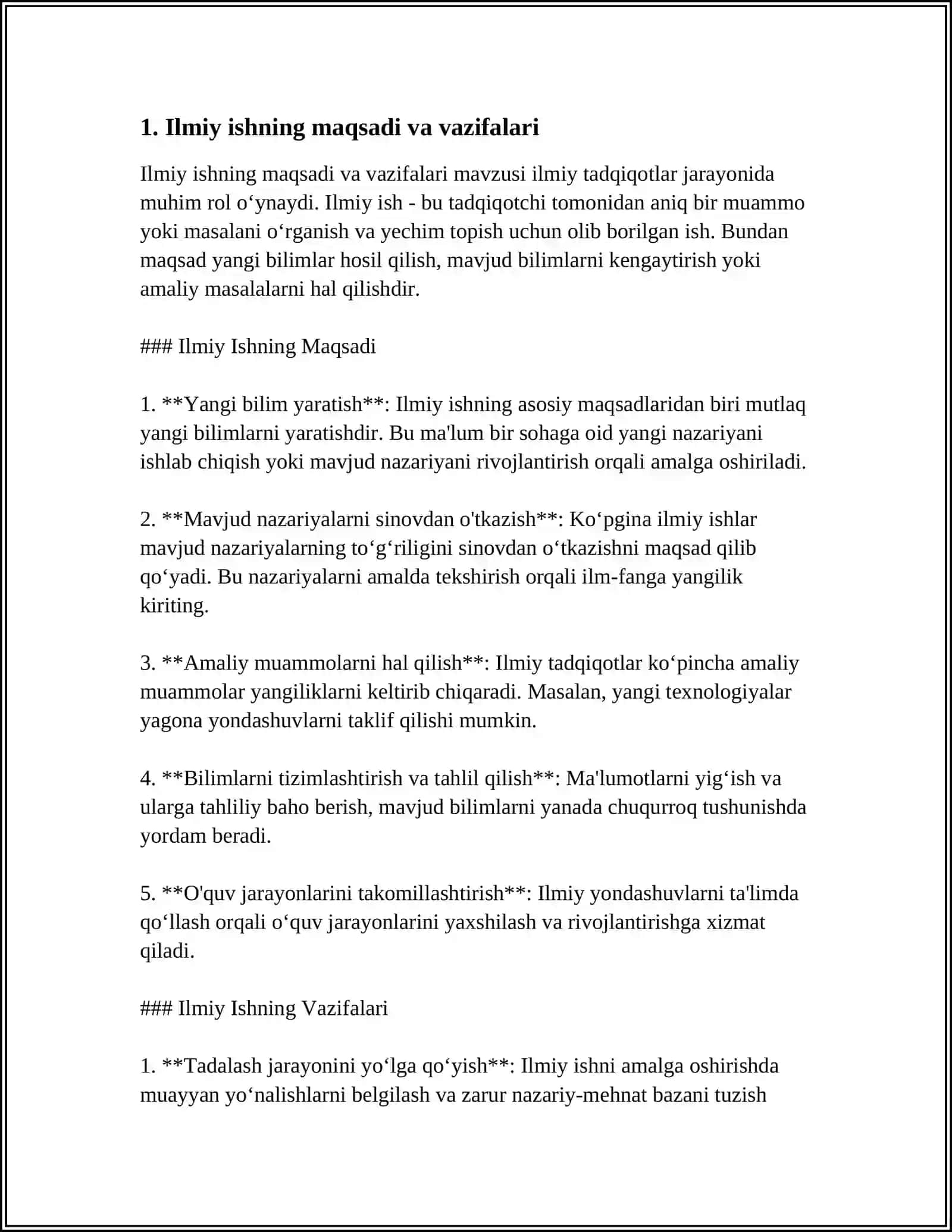 ILMIY ISHNI TARKIBI, YOZISH TARTIBI VA RASMIYLASHTIRISHGA QO'YILADIGAN TALABLAR 3