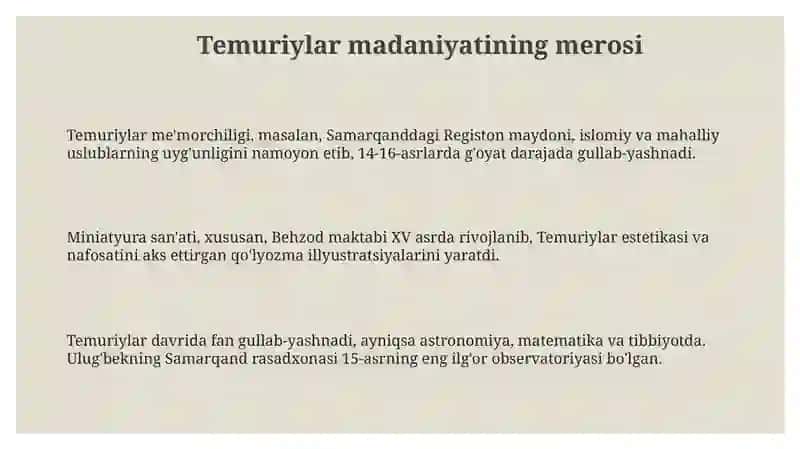 Temuriylar madaniyatining merosi 3