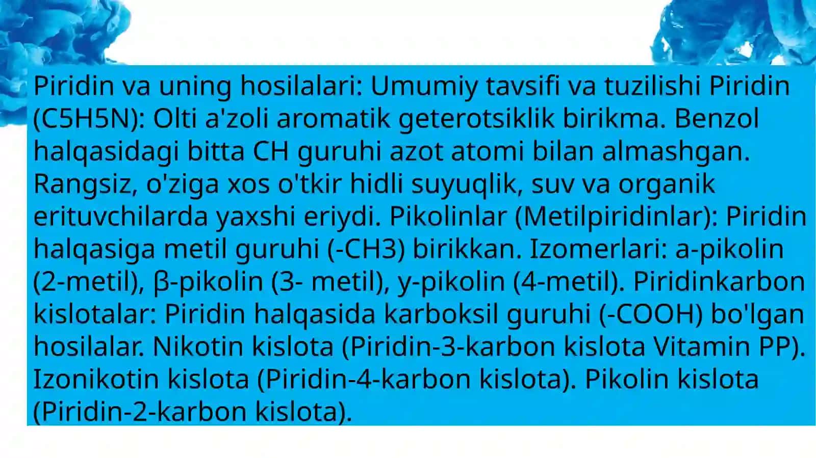 Piridinhosilalari–pikolinvapiridinkarbonkislotalarningasosidadoripreparatlarningsintezlari 3