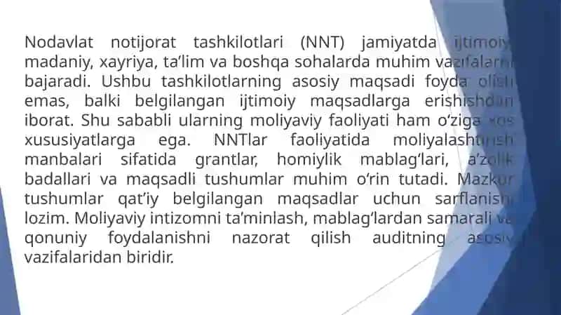 Nodavlat notijorat tashkilotlarida maqsadli tushumlar auditini o’tkazish 3