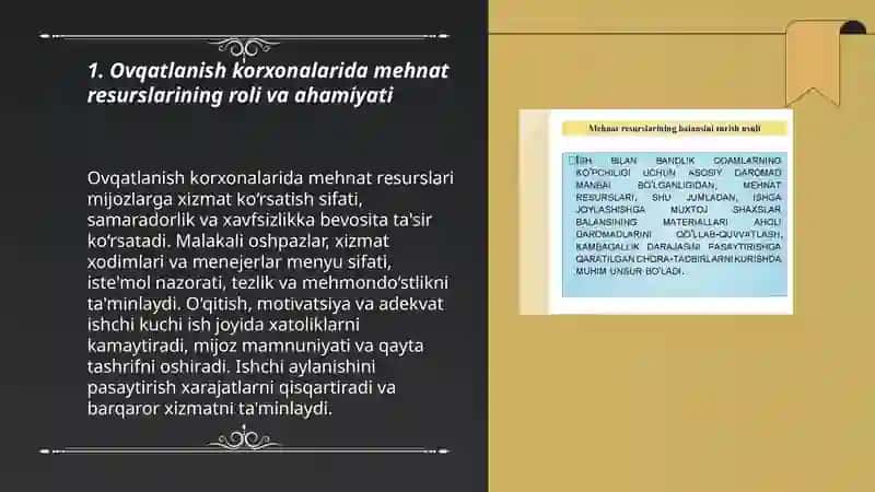 Ovqatlanish korxonalari mehnat resurslarining ahamiyati va ularning xizmat korsatish sifatiga tasiri 3