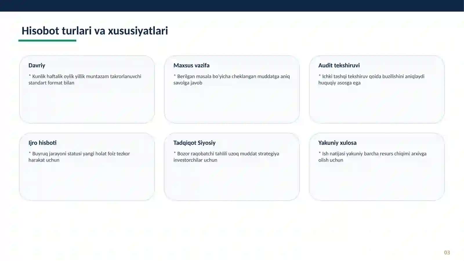 Hisobotlar haqida asosiy ma'lumotalar 3