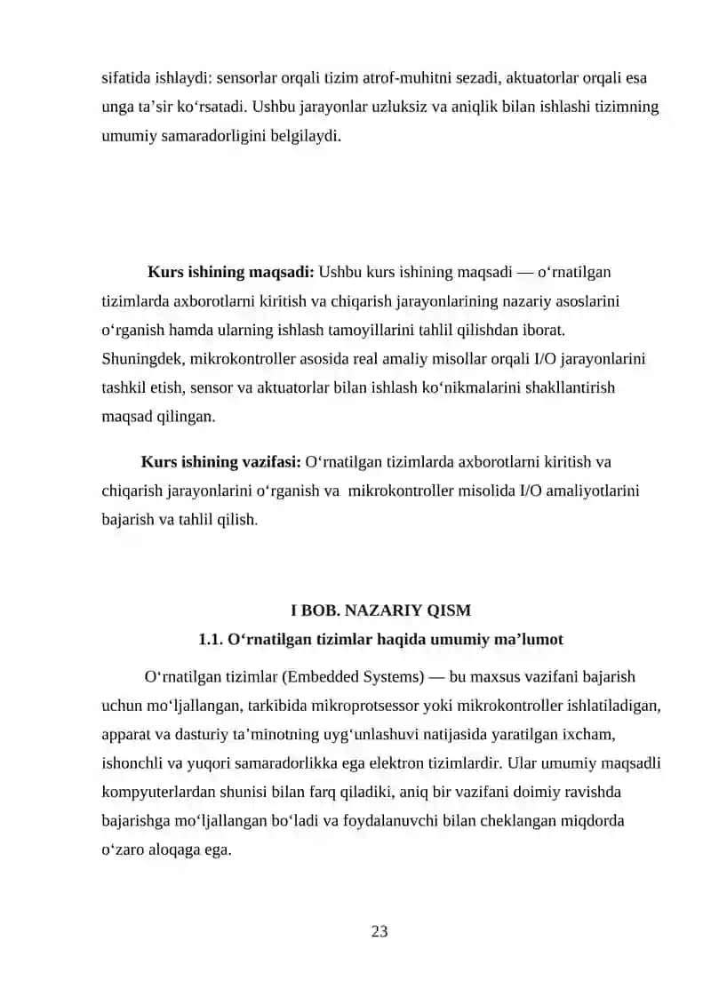 O’RNATILGAN TIZIMLARDA AXBOROTLARNI KIRITISH-CHIQARISH USULLAR KURS ISHI 3