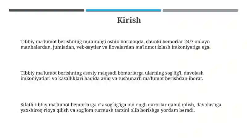 Tibbiyot ma'lumotlarini taqdim etish 3