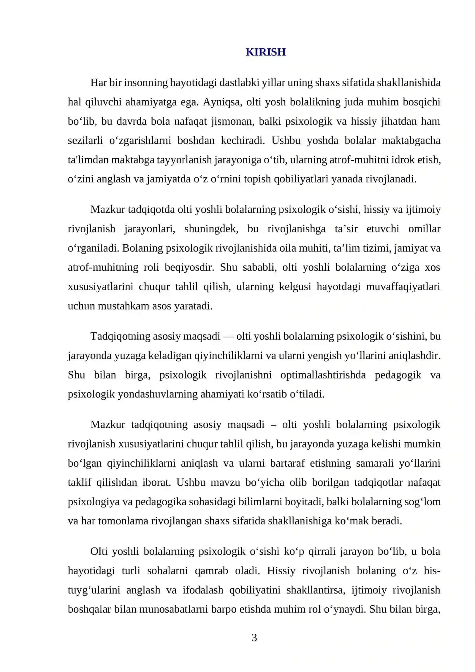 "olti yoshlilarning psixologik o'sishi" 3