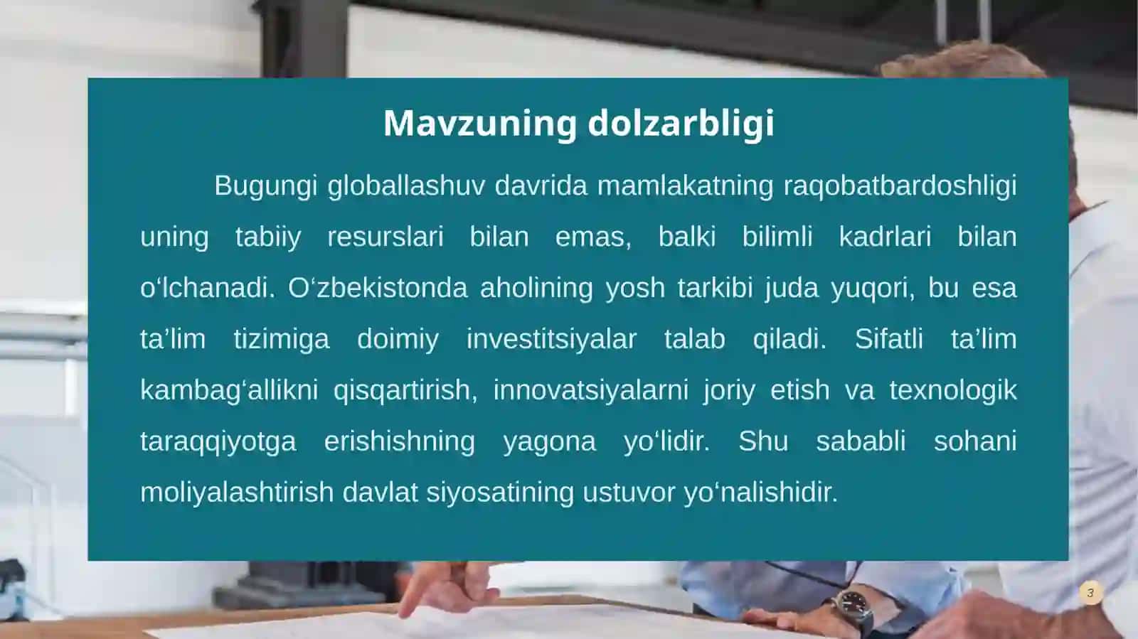 O’zbekiston Respublikasida Ta’lim sohasidagi investitsiyalar 3