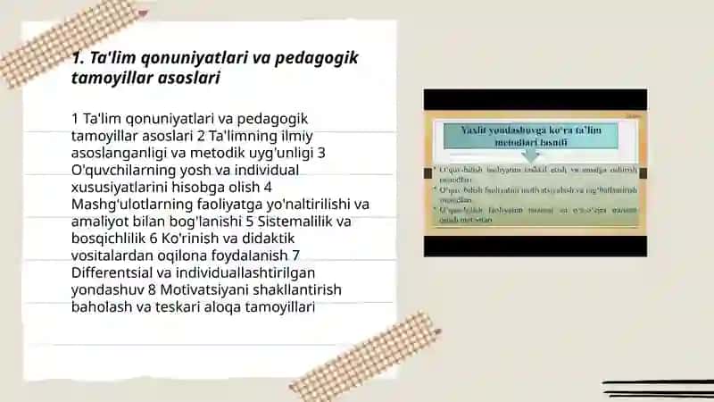 Ta'lim qonuniyatlari va tamoyillari Ta'limning metod va vositalari 3