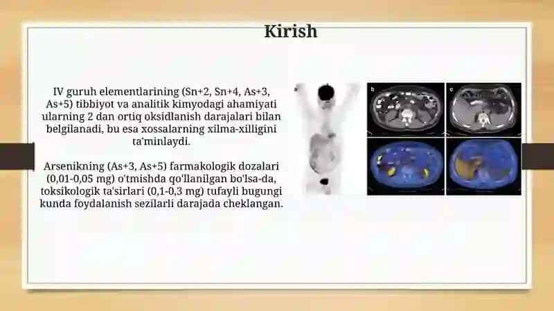 IV guruh Sn+2, Sn+4, As+3, As+5 kationlarini tibbiyotda qoʻllanishi va analitik reaksiyalari 3