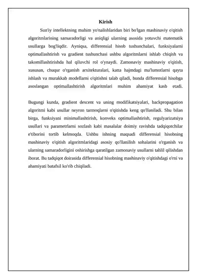 Mashinali oqitish algoritmlarida differensial hisob tadbiqlari 3
