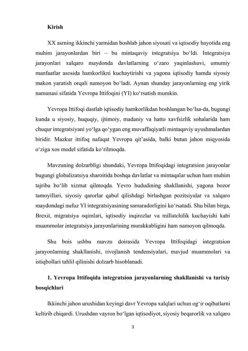 Yevropa Ittifoqi doirasidagi integratsion jarayonlarning rivojlanish tendensiyalari 3