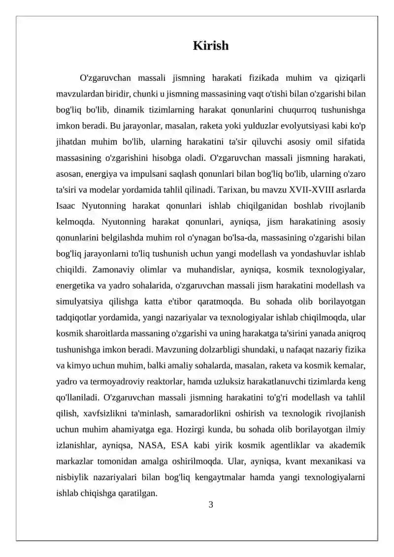O'ZGARUVCHAN MASSALI JISMNING HARAKATI 3