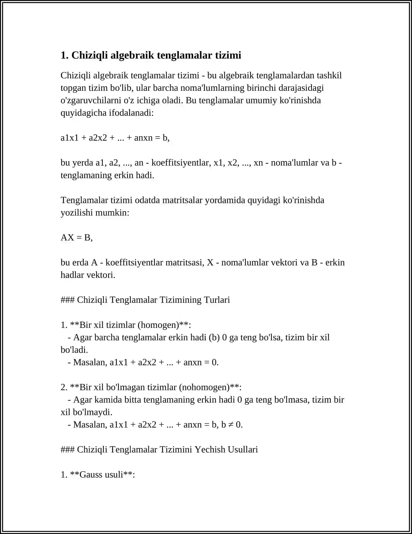 CHIZIQLI ALGEBRAIK TENGLAMALAR SISTEMASI NAZARIYASI ASOSIY TUSHUNCHASI 3