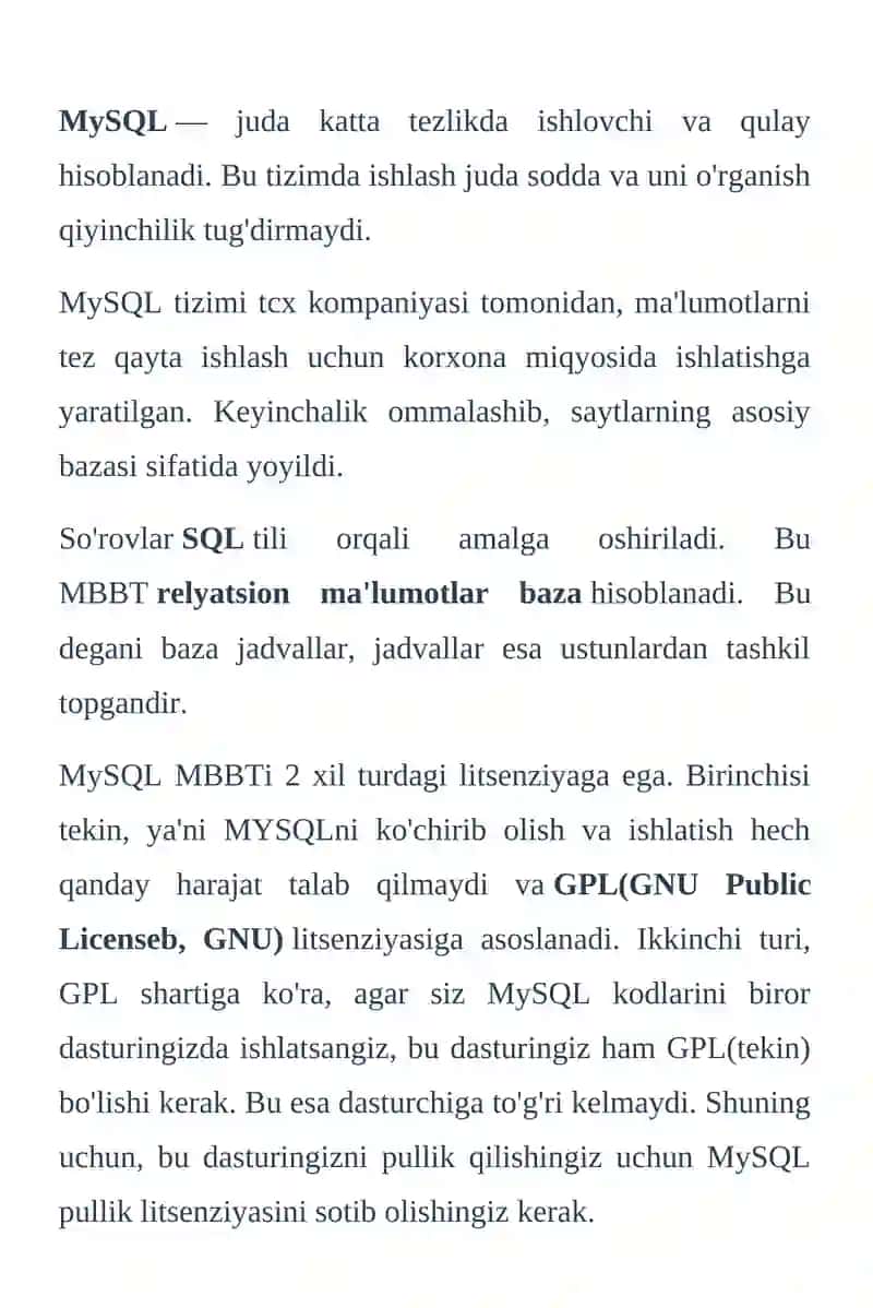 MySQL haqida boshlang’ich tushunchalar 3