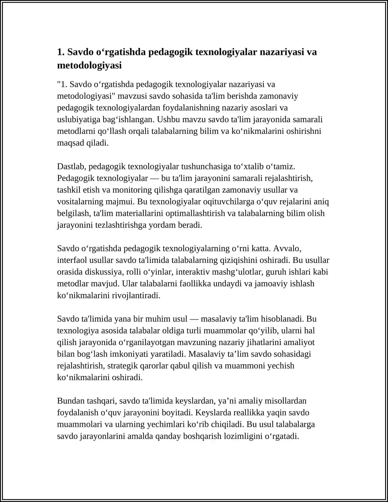 SAVDO OʻRGATISHDA PEDAGOGIK TEXNOLOGIYALARNI QOʻLLASH 3