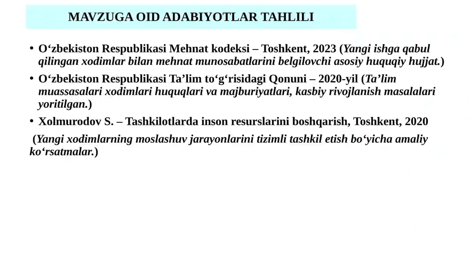 YANGI XODIMLARNI JAMOAGA KASBIY VA IJTIMOIY MOSLAHSTIRISH 3