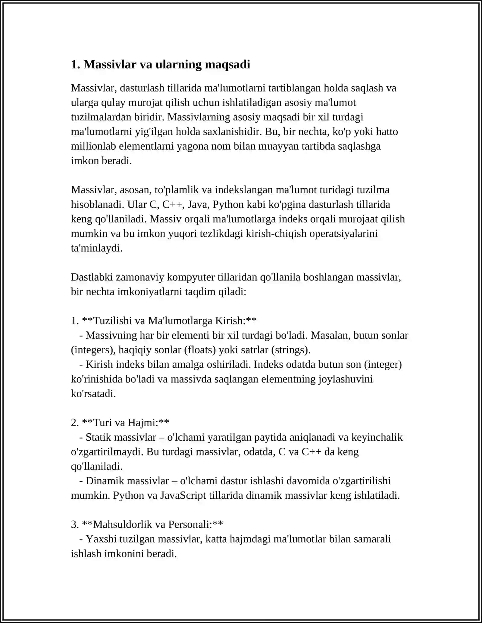 MASSIVLAR VA MATRITSALARNI TASHKIL ETISH 3