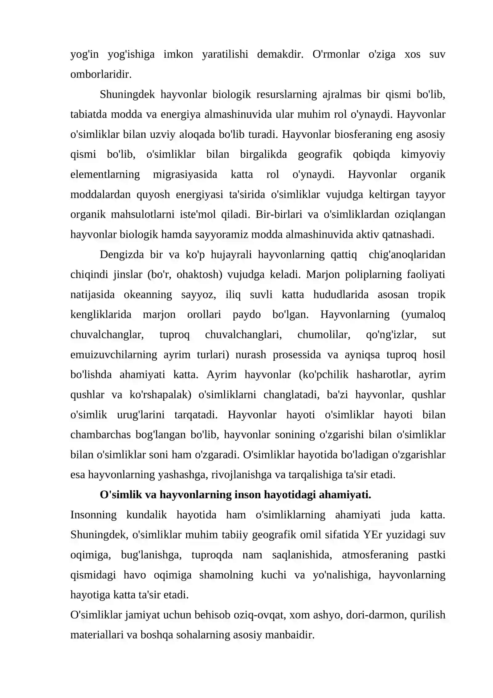 O'simlik va hayvonot olamining sayyoramizdagi o'rni 3