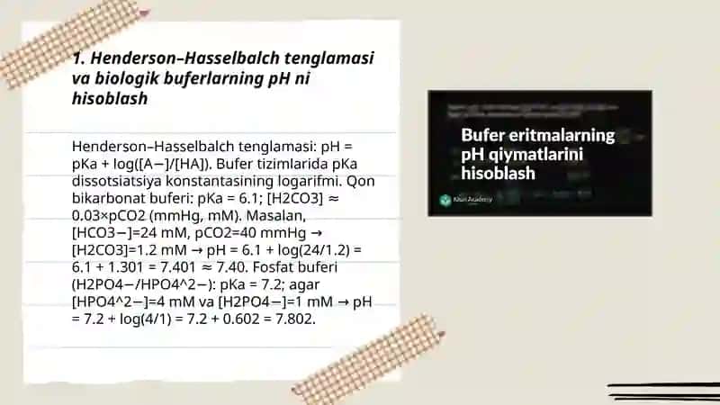 Biologik Buferlar pH ni Hisoblash 3